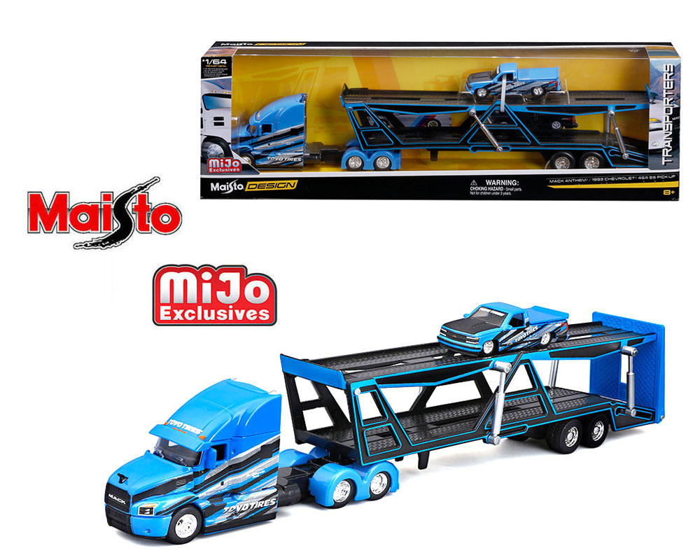 Maisto Design Transporters 1:64 Mack Anthem con camioneta azul - MiJo Exclusives