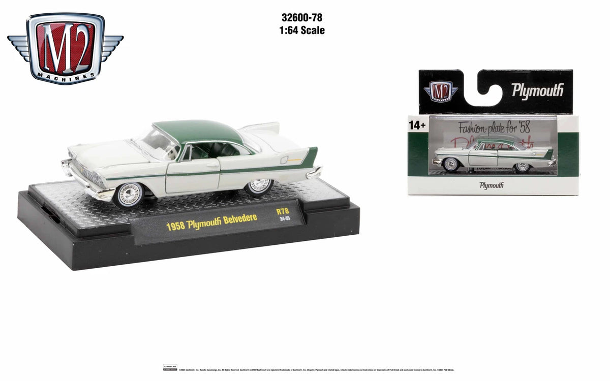 M2 Machines 1958 Plymouth Belvedere - Blanco y Verde 1:64