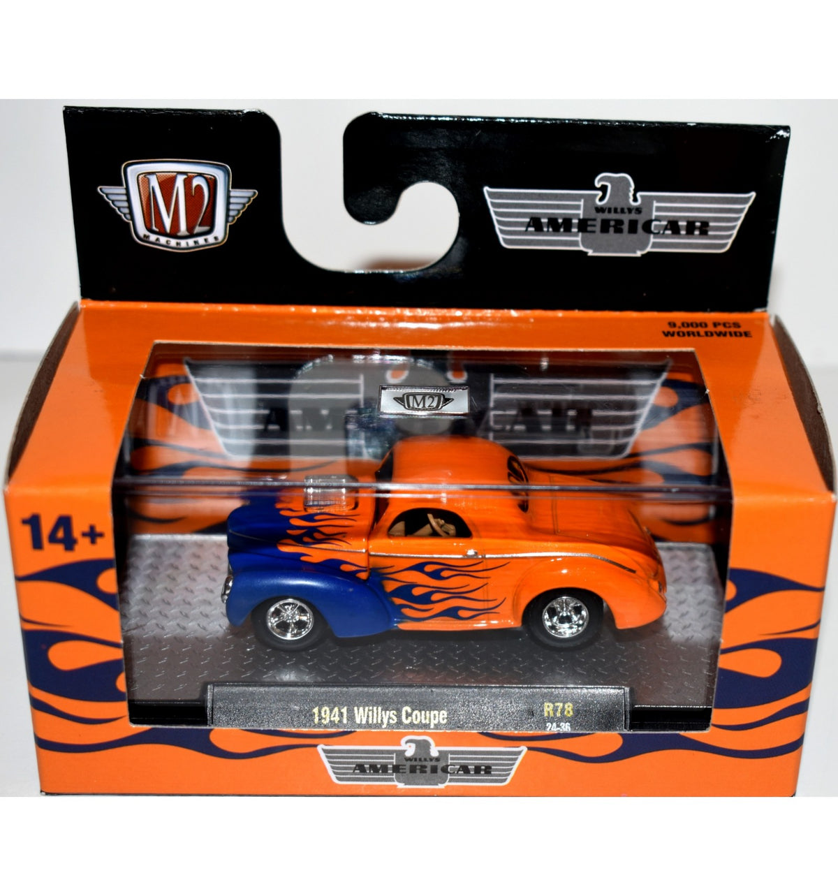 M2 Machines 1941 Willys Coupe Detroit Muscle - Naranja y azul